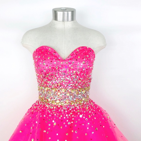 Mori Lee by Madeline Gardner pink tulle prom dress - Picture 4 of 8